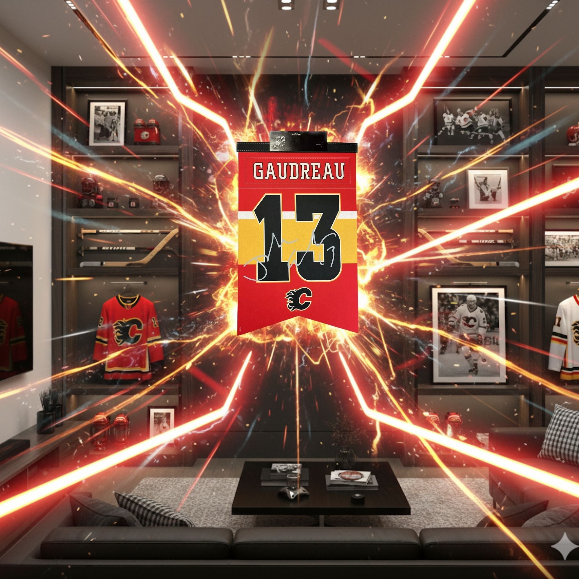 JOHNNY GAUDREAU #13 – FACSIMILE SIGNATURE CAGARY ARENA BANNER – PRO HOCKEY WALL DECOR