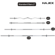 HAJEX Olympic and Standard Barbell Bars 4Ft, 5Ft, 6Ft and 7Ft