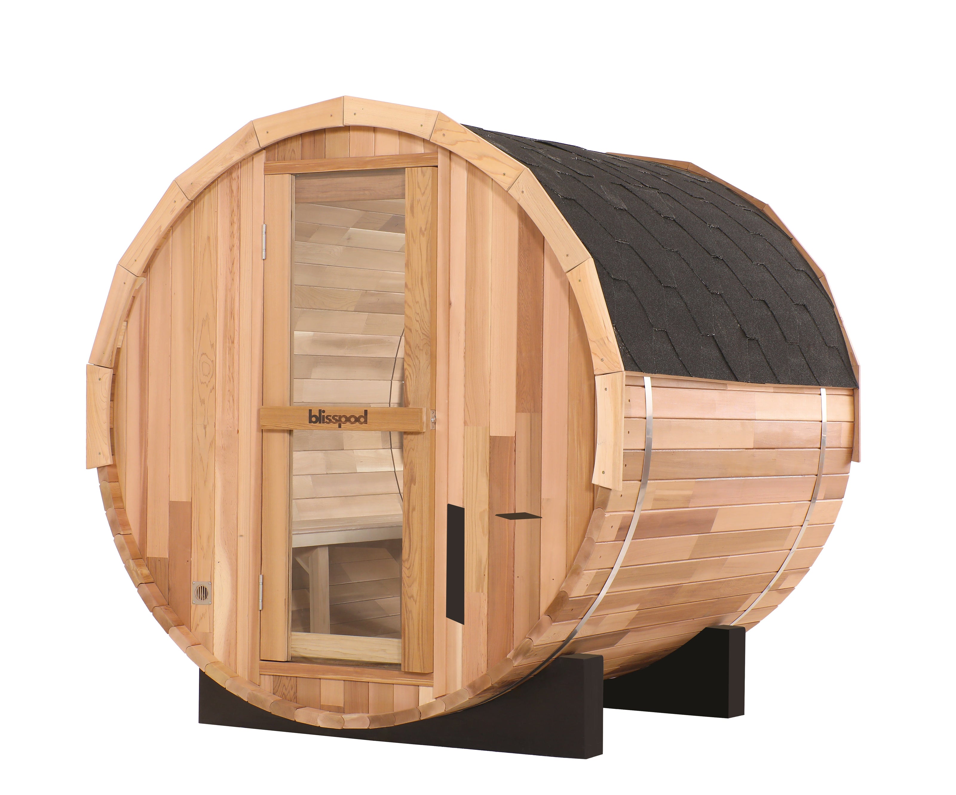 Blisspod | Prague | Canadian Red Cedar Outdoor Steam Barell Sauna | Full Glass Back | 70.87