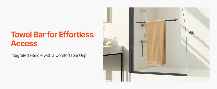 VEVOR Frameless Bathtub Shower Door 34 in. W x 55 in. H 180° Rotatable Door