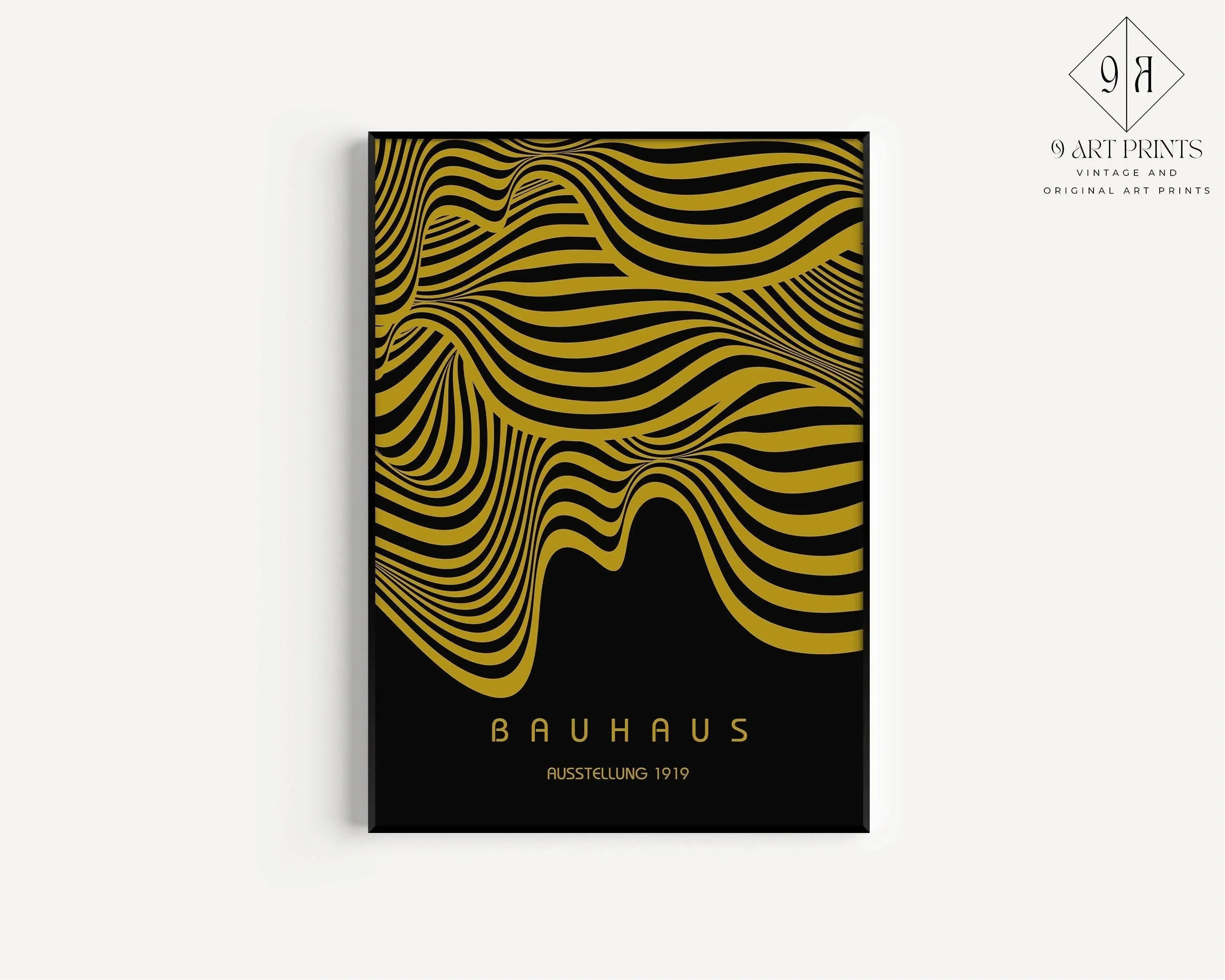 Bauhaus Ausstellung Black and Gold (Waves) PRINT | Vintage Mid-century Modern Poster (Available handframed or unframed)