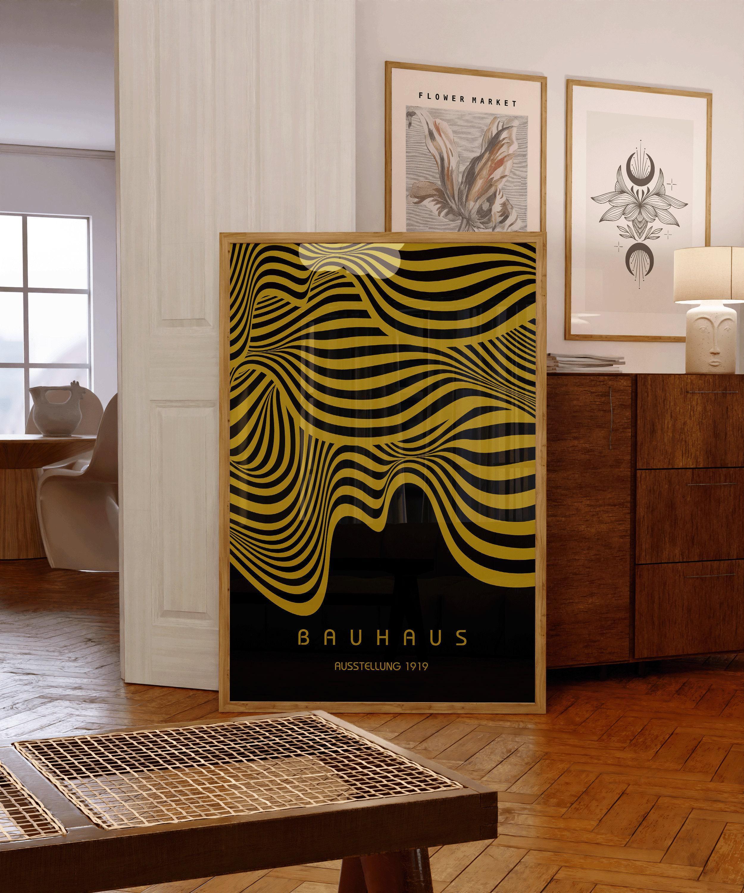 Bauhaus Ausstellung Black and Gold (Waves) PRINT | Vintage Mid-century Modern Poster (Available handframed or unframed)