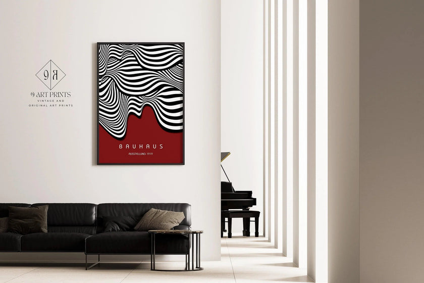 Bauhaus Ausstellung Dark Red (Waves) PRINT | Vintage Mid-century Modern Poster (Available handframed or unframed)