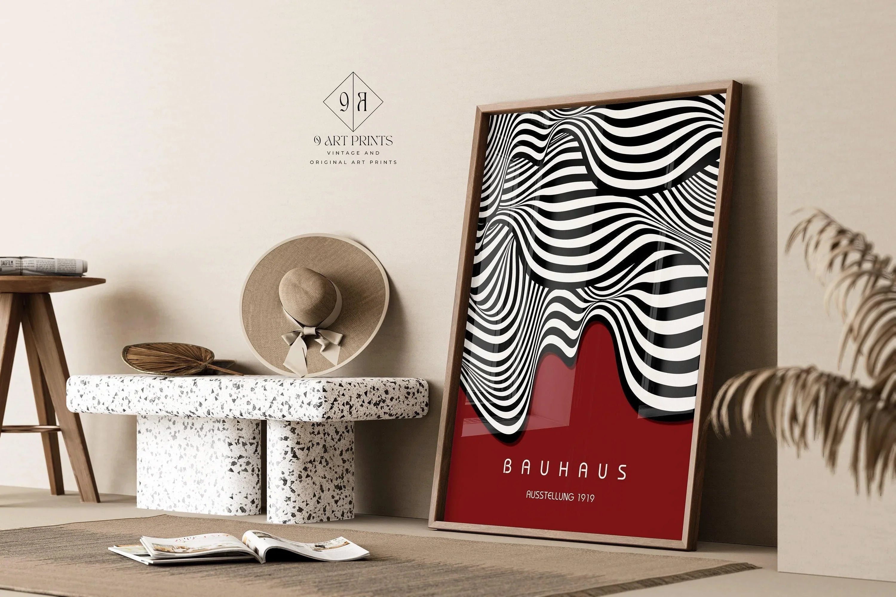 Bauhaus Ausstellung Dark Red (Waves) PRINT | Vintage Mid-century Modern Poster (Available handframed or unframed)