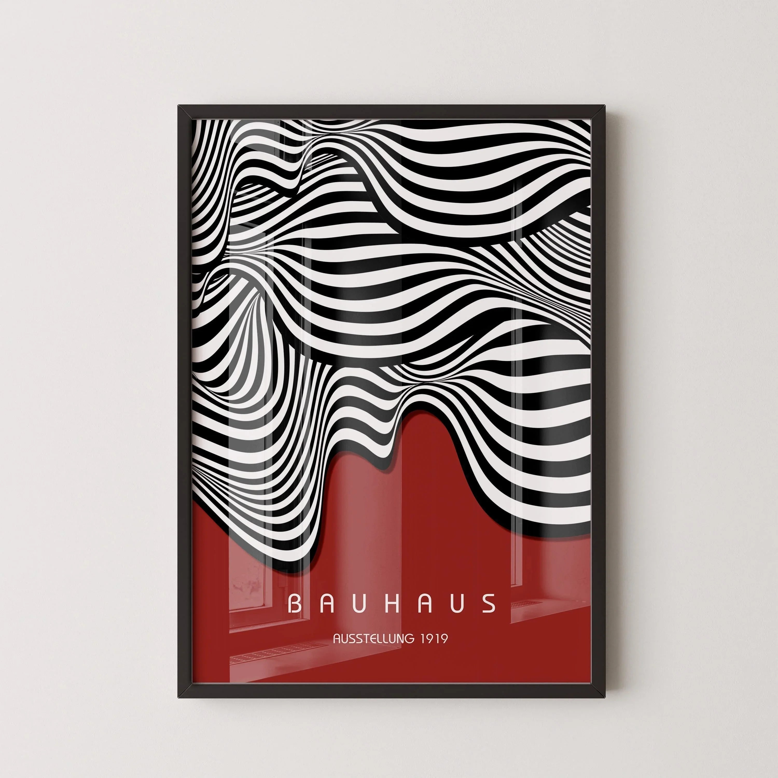 Bauhaus Ausstellung Dark Red (Waves) PRINT | Vintage Mid-century Modern Poster (Available handframed or unframed)