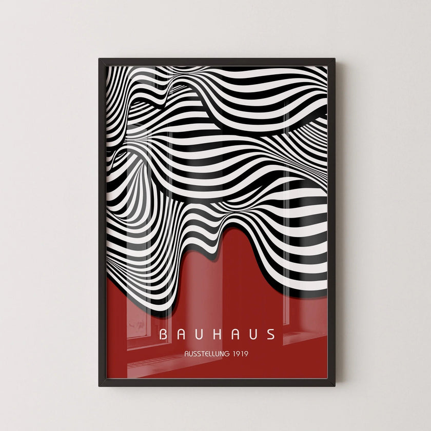 Bauhaus Ausstellung Dark Red (Waves) PRINT | Vintage Mid-century Modern Poster (Available handframed or unframed)