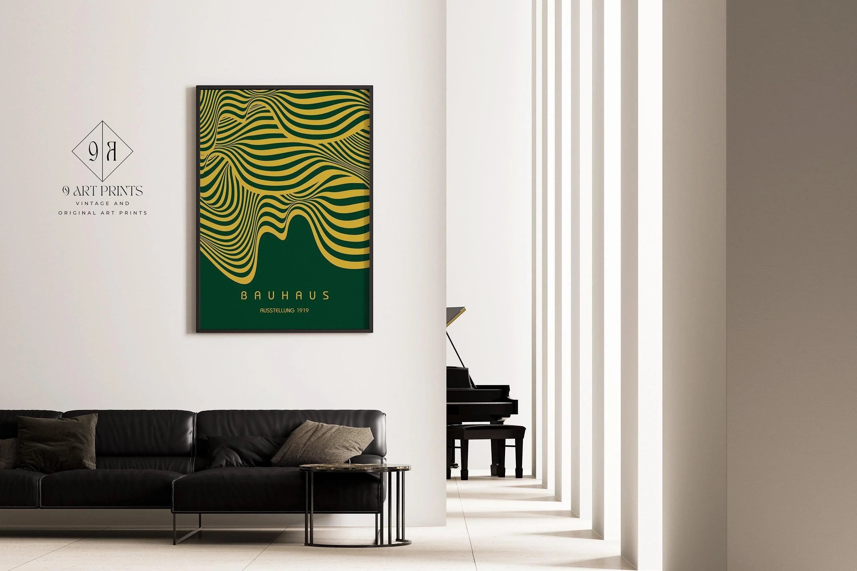 Bauhaus Ausstellung Forest Green and Gold (Waves) PRINT | Vintage Mid-century Modern Poster (Available handframed)