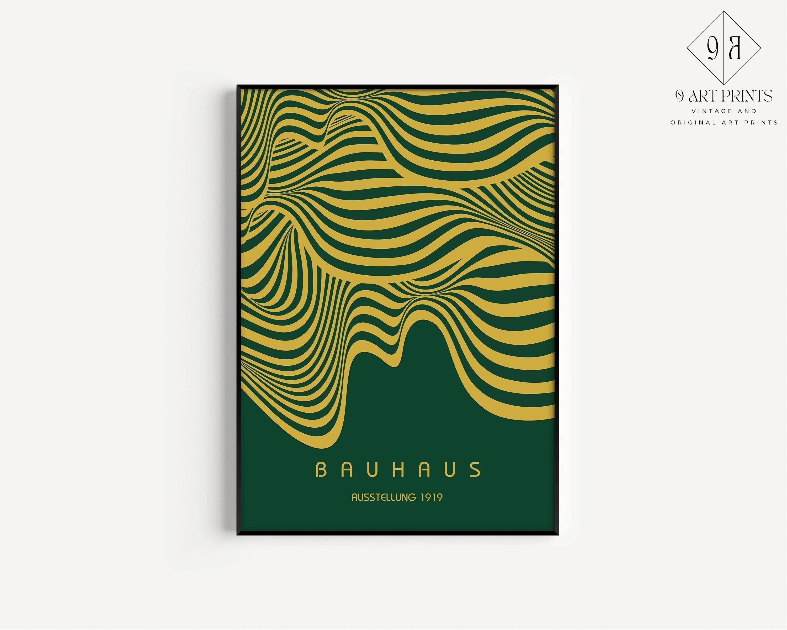Bauhaus Ausstellung Forest Green and Gold (Waves) PRINT | Vintage Mid-century Modern Poster (Available handframed)