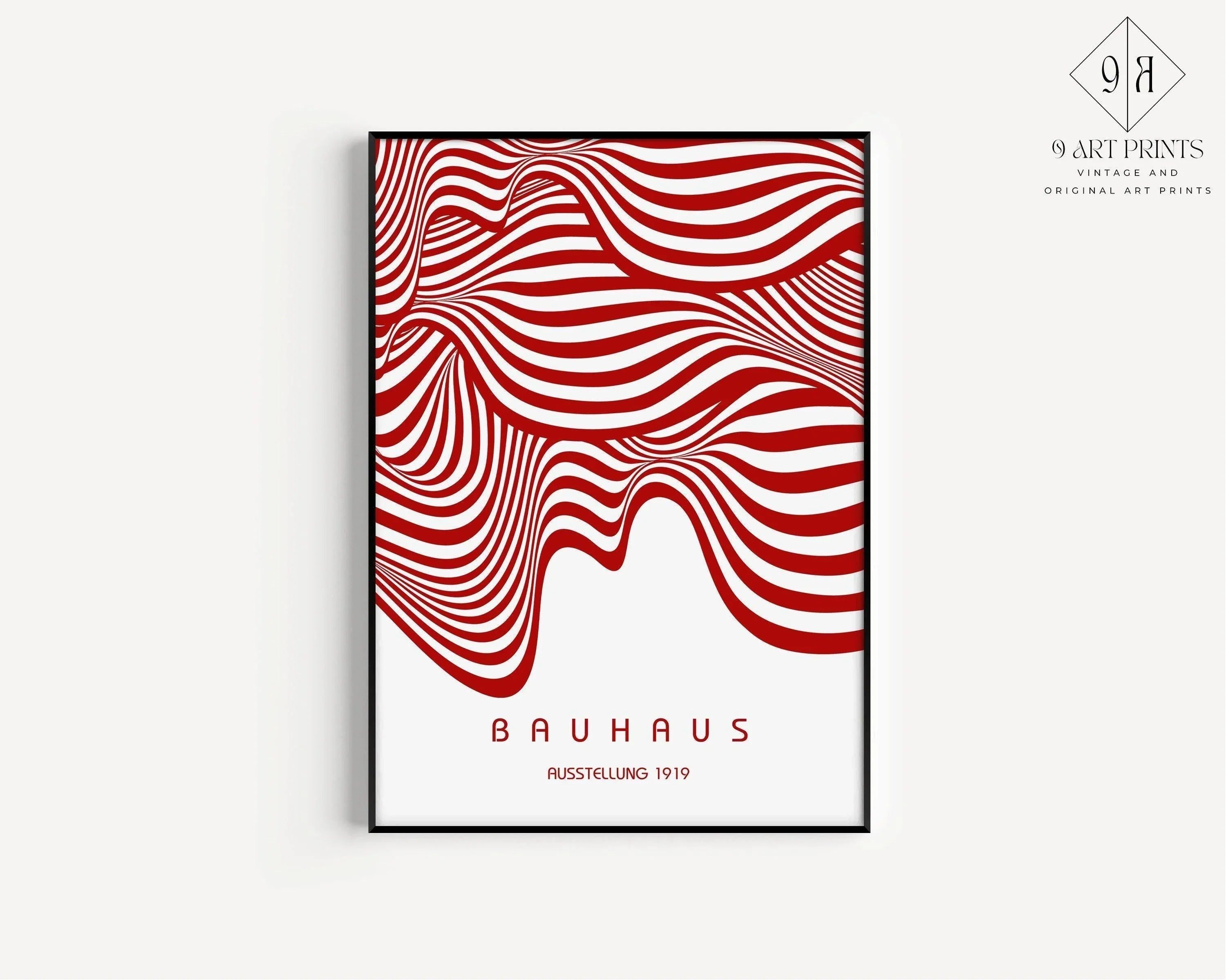 Bauhaus Ausstellung Red and White (Waves) PRINT | Vintage Mid-century Modern Poster (Available handframed or unframed)