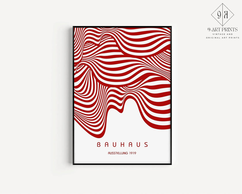 Bauhaus Ausstellung Red and White (Waves) PRINT | Vintage Mid-century Modern Poster (Available handframed or unframed)