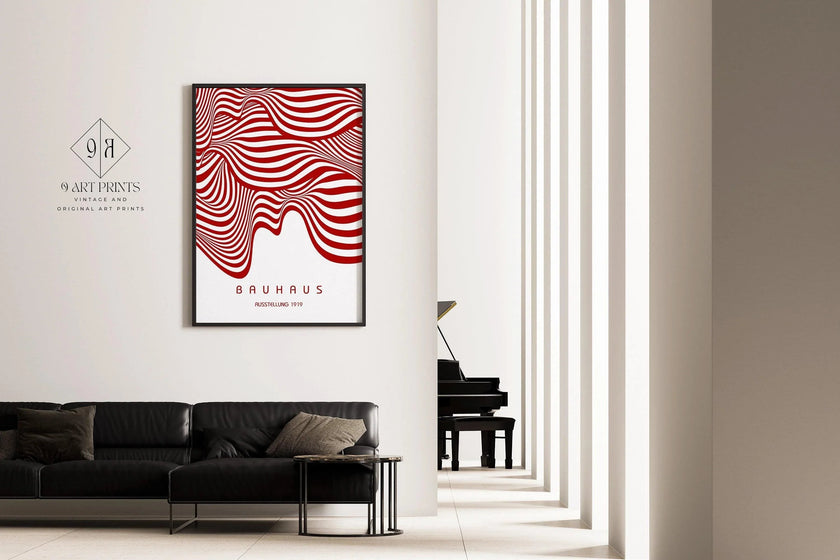 Bauhaus Ausstellung Red and White (Waves) PRINT | Vintage Mid-century Modern Poster (Available handframed or unframed)