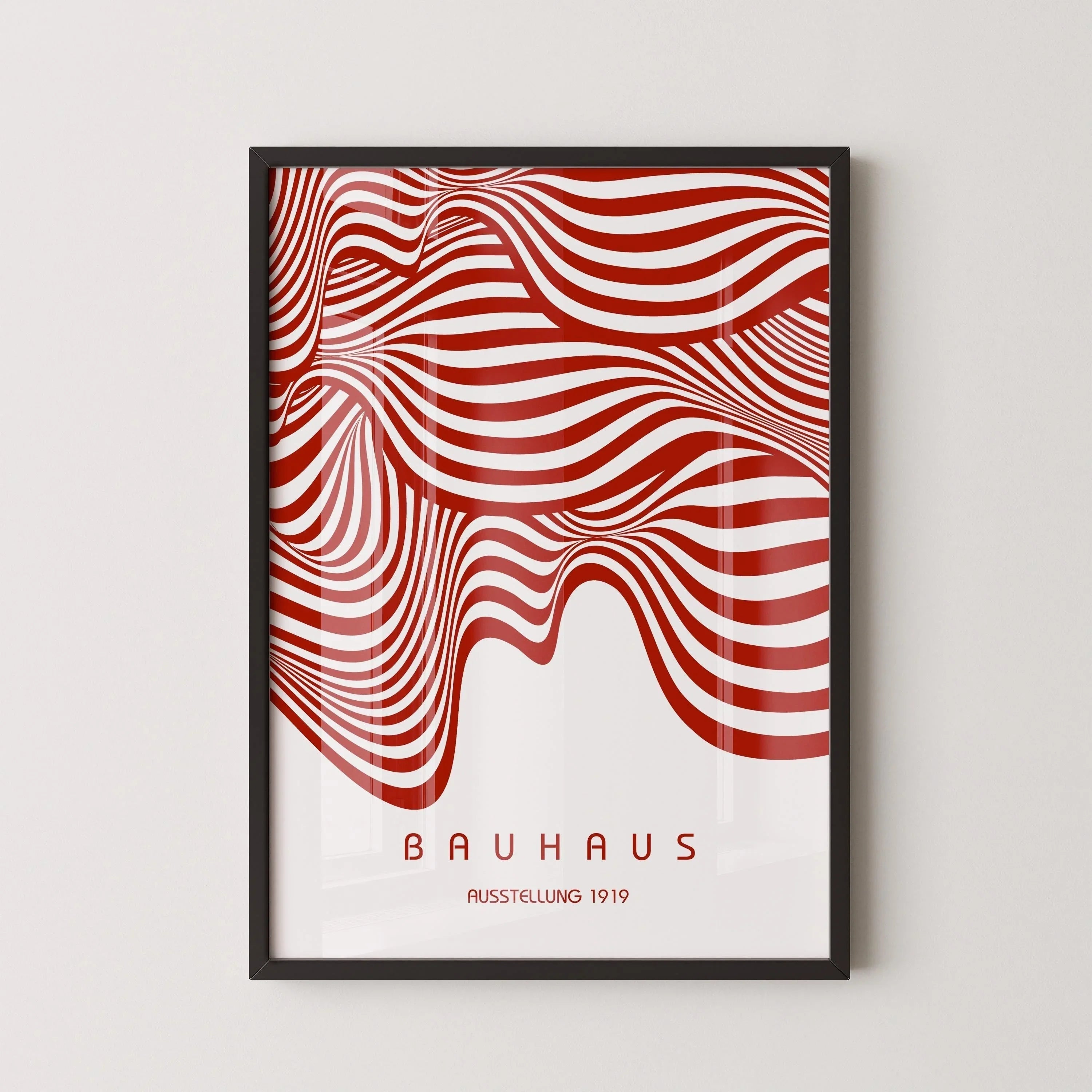 Bauhaus Ausstellung Red and White (Waves) PRINT | Vintage Mid-century Modern Poster (Available handframed or unframed)