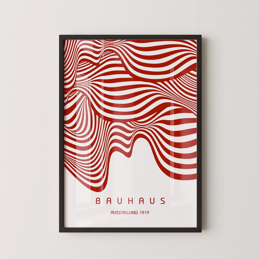 Bauhaus Ausstellung Red and White (Waves) PRINT | Vintage Mid-century Modern Poster (Available handframed or unframed)