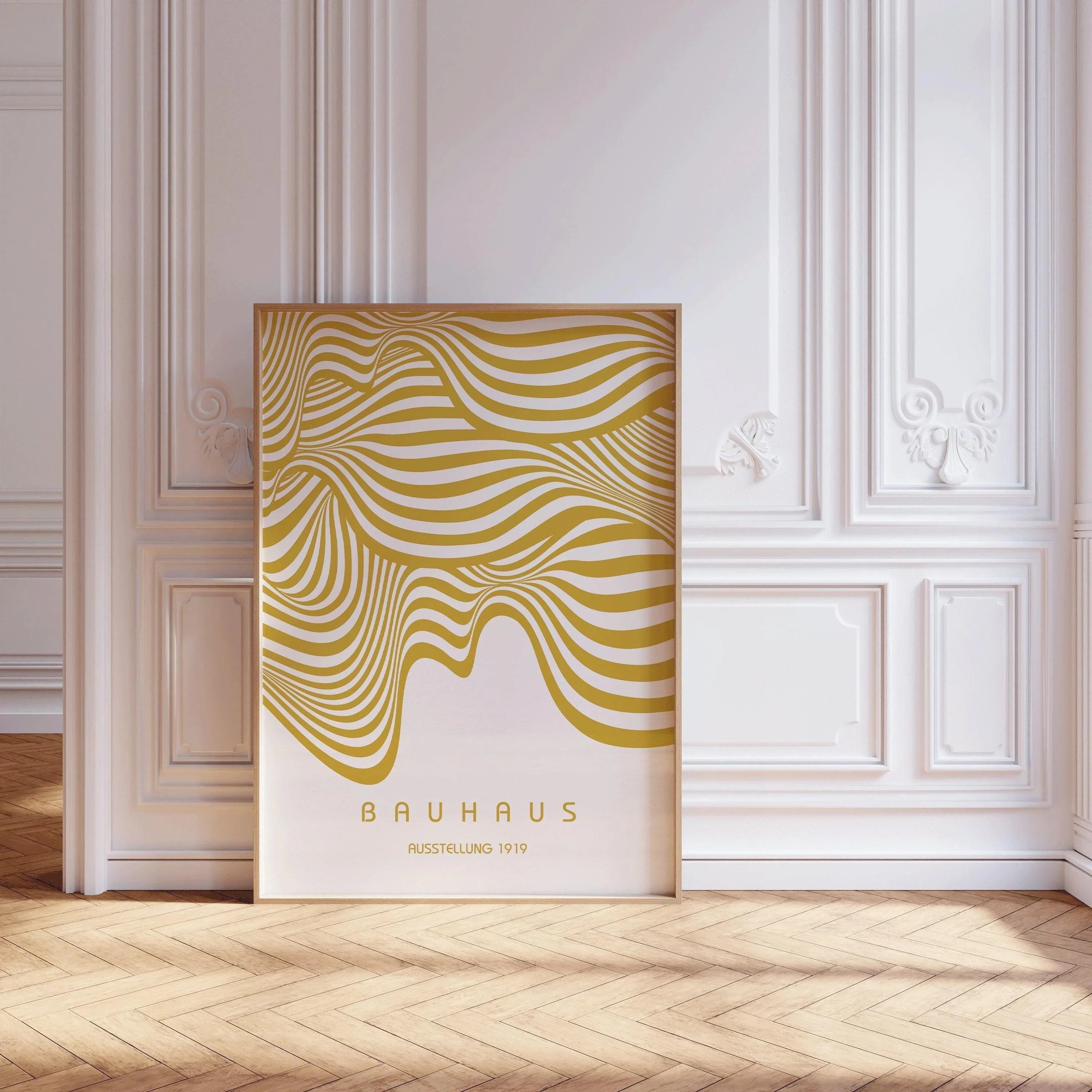 Bauhaus Ausstellung White and Gold (Waves) PRINT | Vintage Mid-century Modern Poster (Available handframed or unframed)