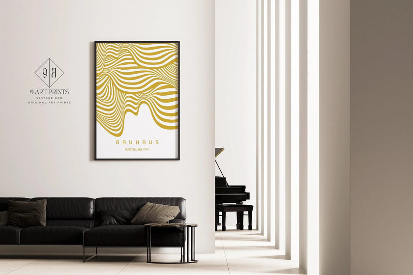 Bauhaus Ausstellung White and Gold (Waves) PRINT | Vintage Mid-century Modern Poster (Available handframed or unframed)