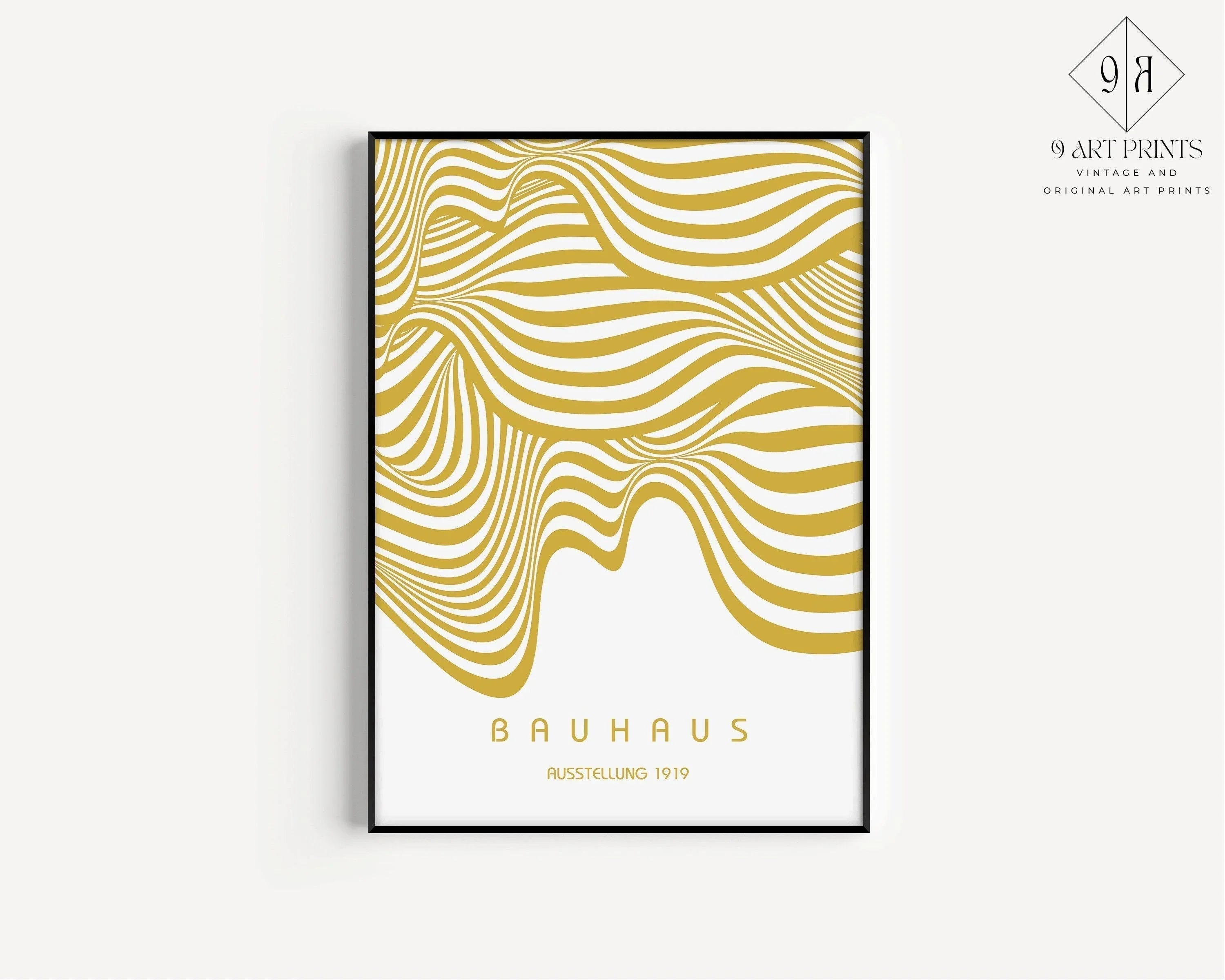 Bauhaus Ausstellung White and Gold (Waves) PRINT | Vintage Mid-century Modern Poster (Available handframed or unframed)