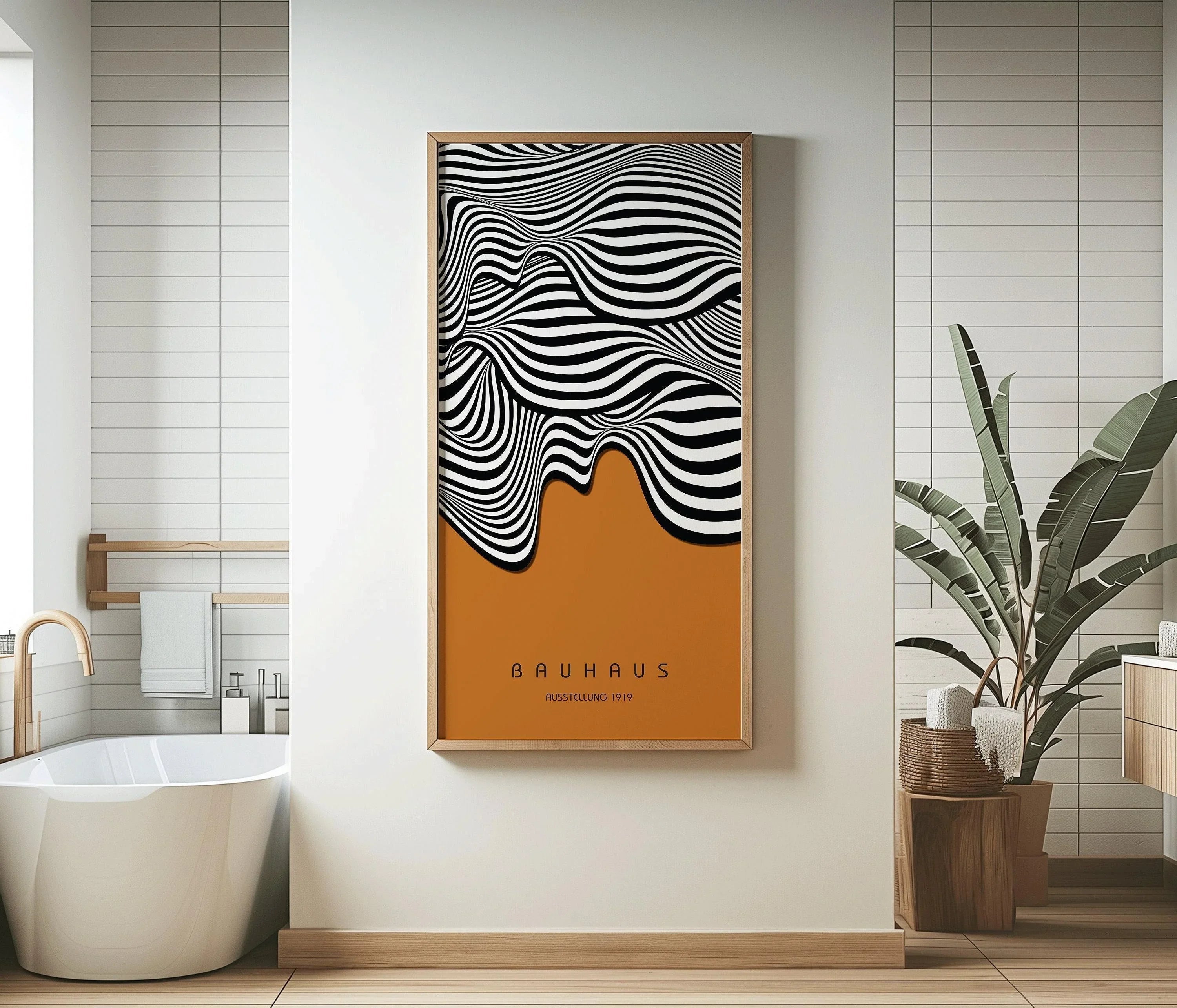 Bauhaus Ochre Waves Art Print: Mid-Century Modern Giclee