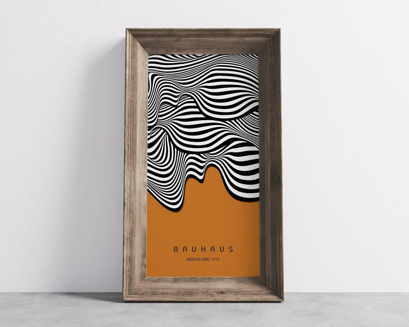 Bauhaus Ochre Waves Art Print: Mid-Century Modern Giclee