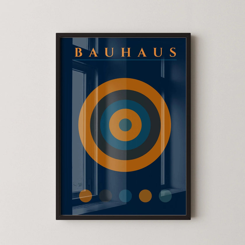 Bauhaus Target Art Print: Mid-Century Modern Navy Blue & Orange