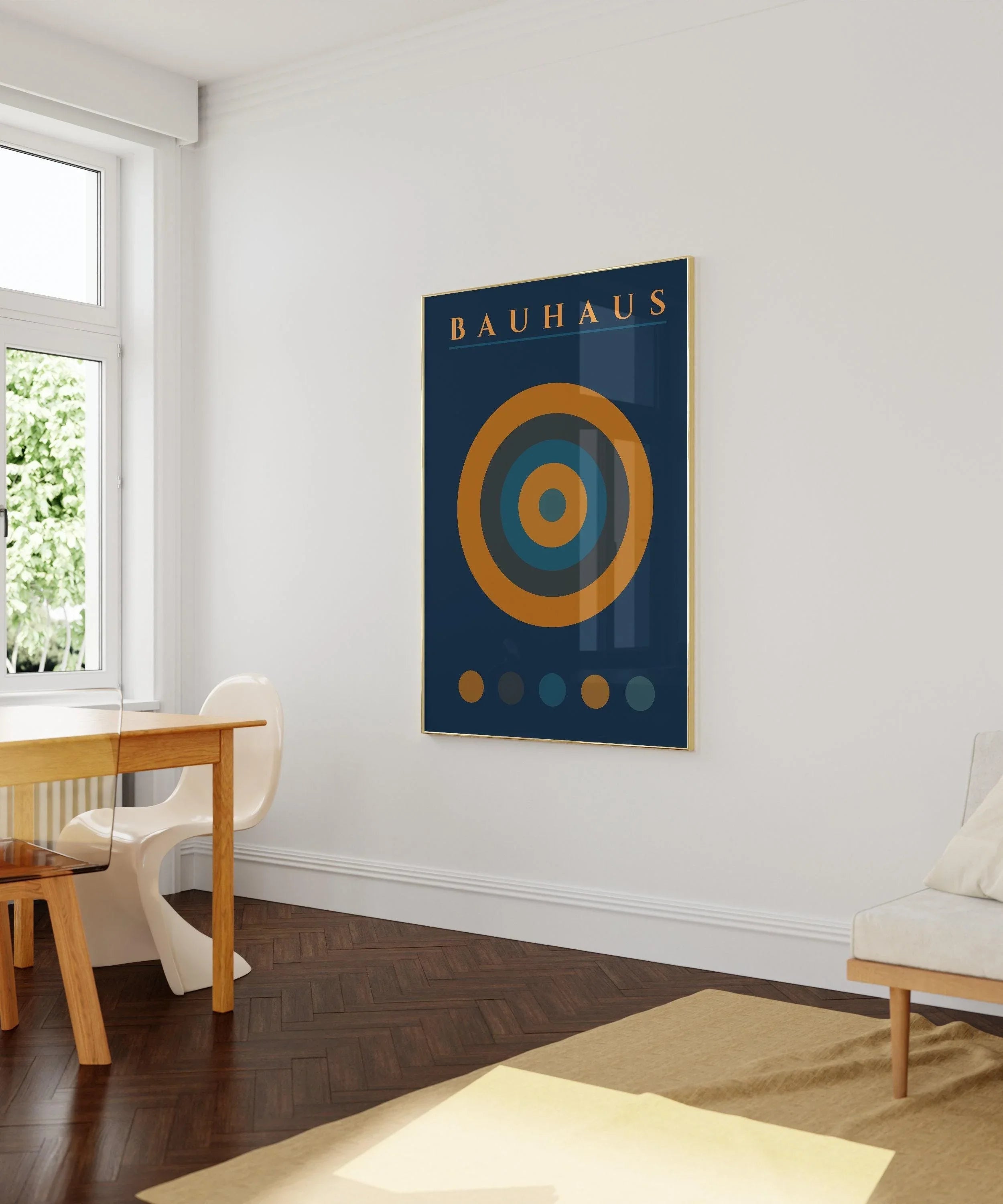 Bauhaus Target Art Print: Mid-Century Modern Navy Blue & Orange