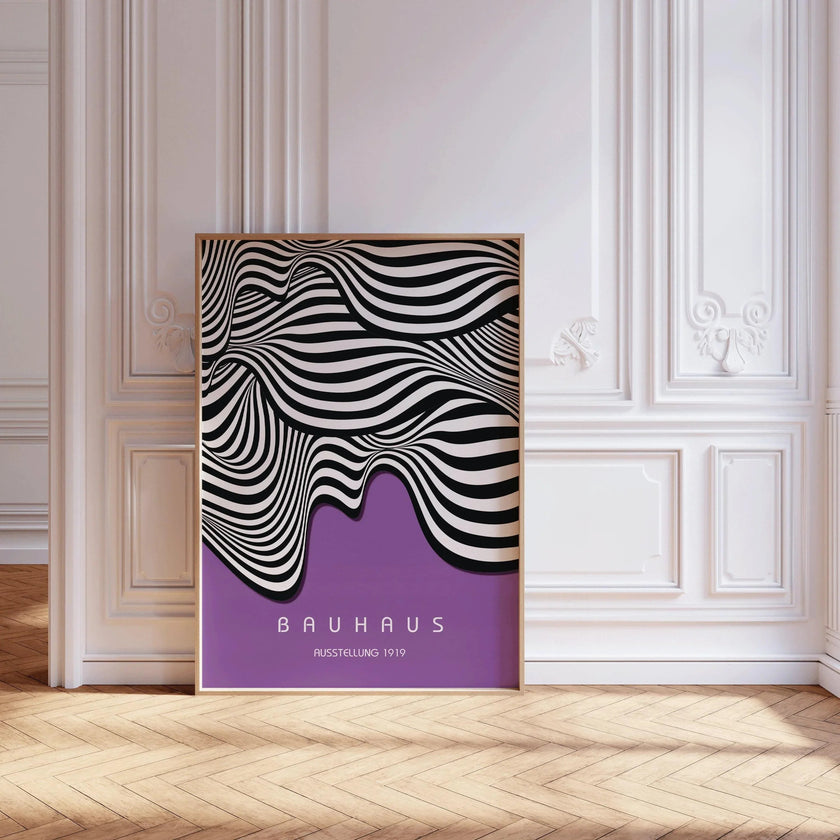 Bauhaus Waves Art Print: Mid-Century Modern Deep Lilac Poster