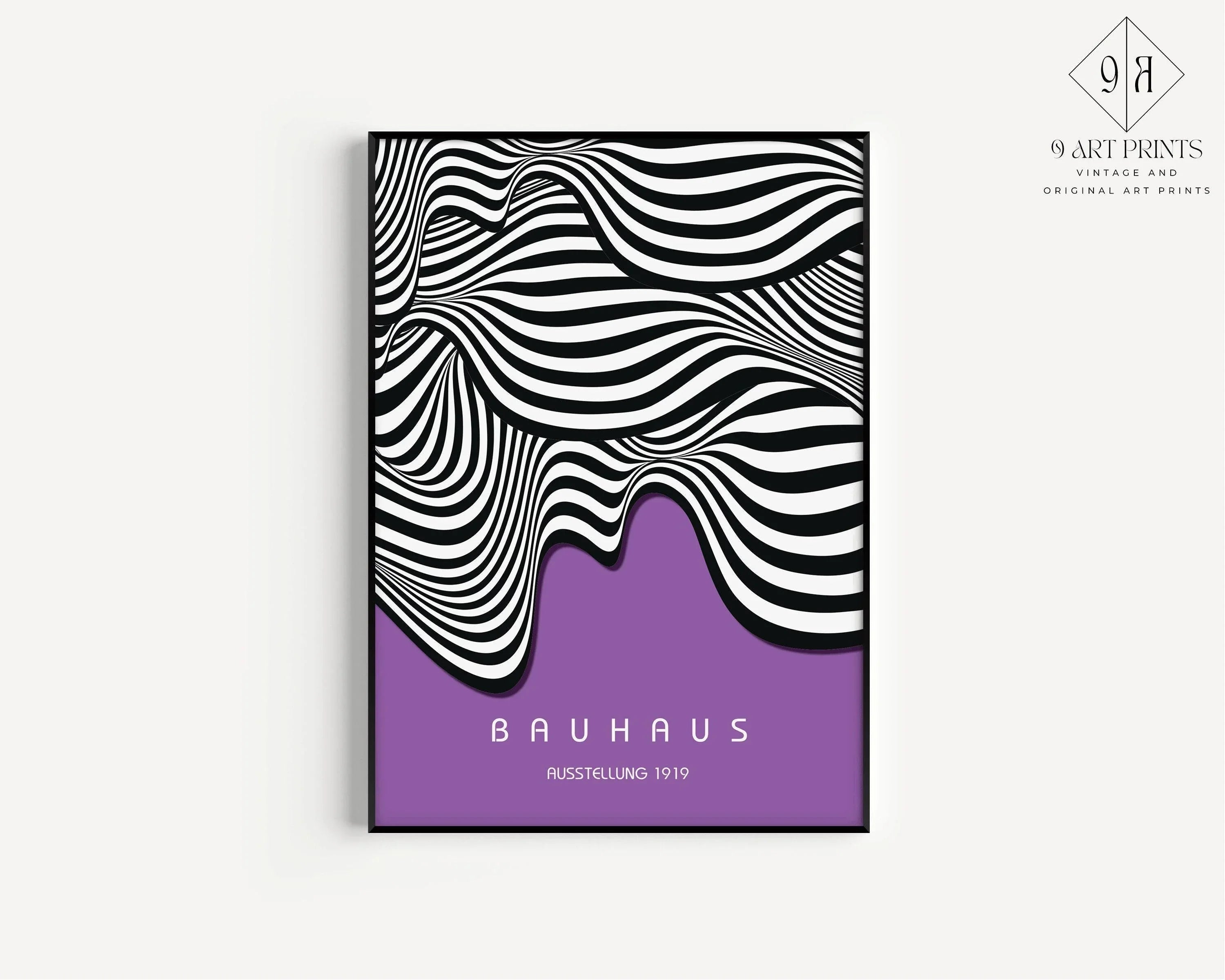 Bauhaus Waves Art Print: Mid-Century Modern Deep Lilac Poster