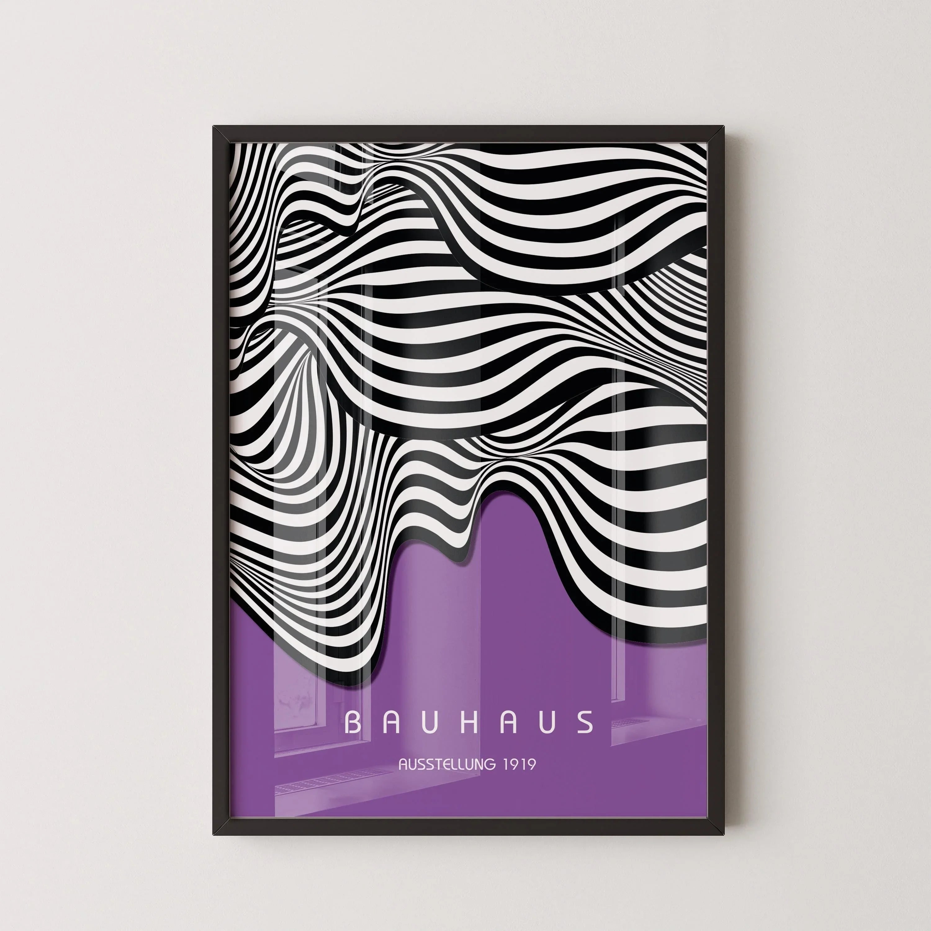 Bauhaus Waves Art Print: Mid-Century Modern Deep Lilac Poster