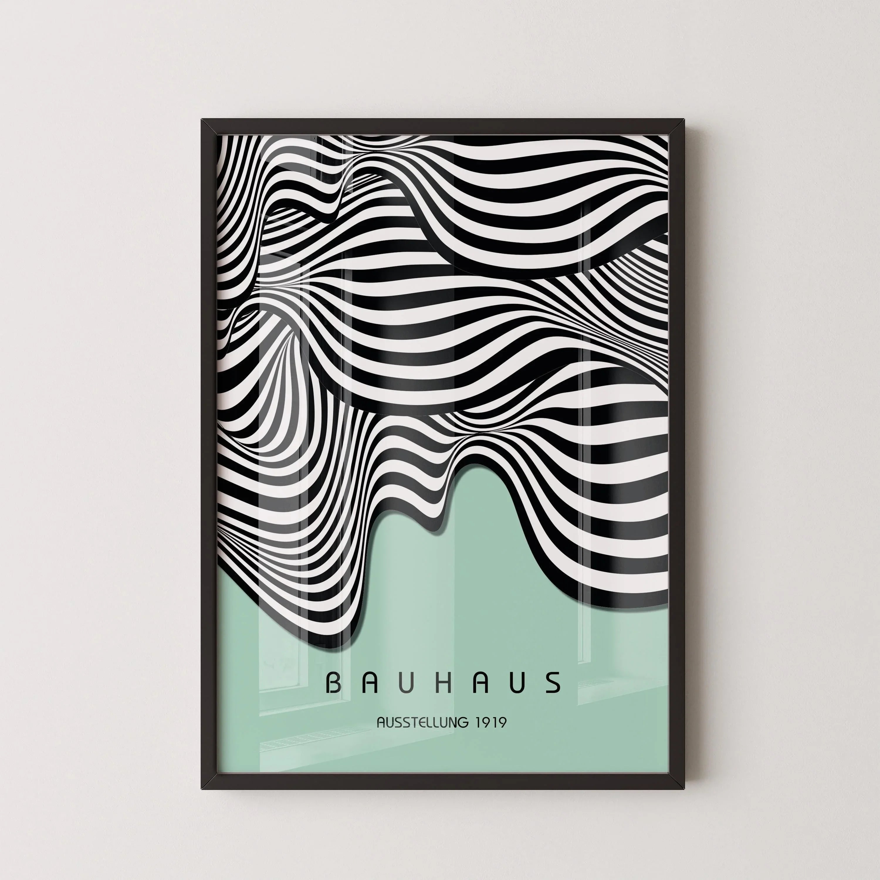 Bauhaus Waves Art Print: Mid-Century Modern Mint Green Poster