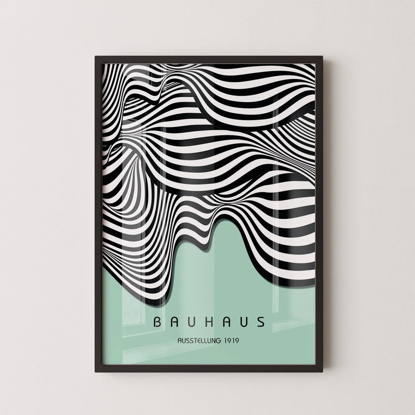 Bauhaus Waves Art Print: Mid-Century Modern Mint Green Poster
