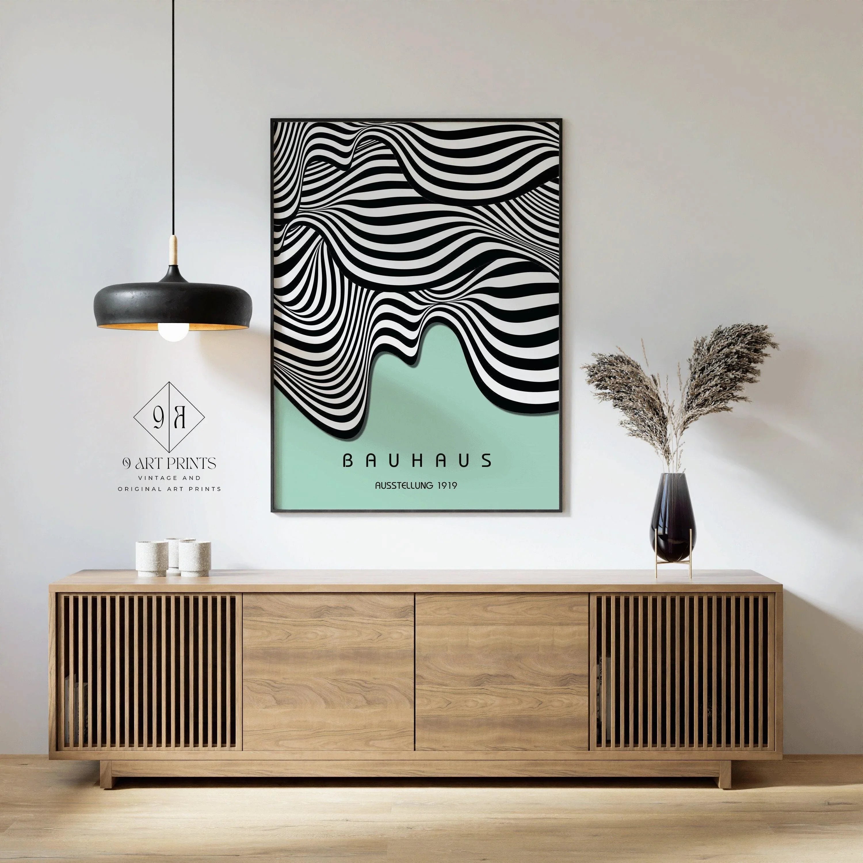 Bauhaus Waves Art Print: Mid-Century Modern Mint Green Poster