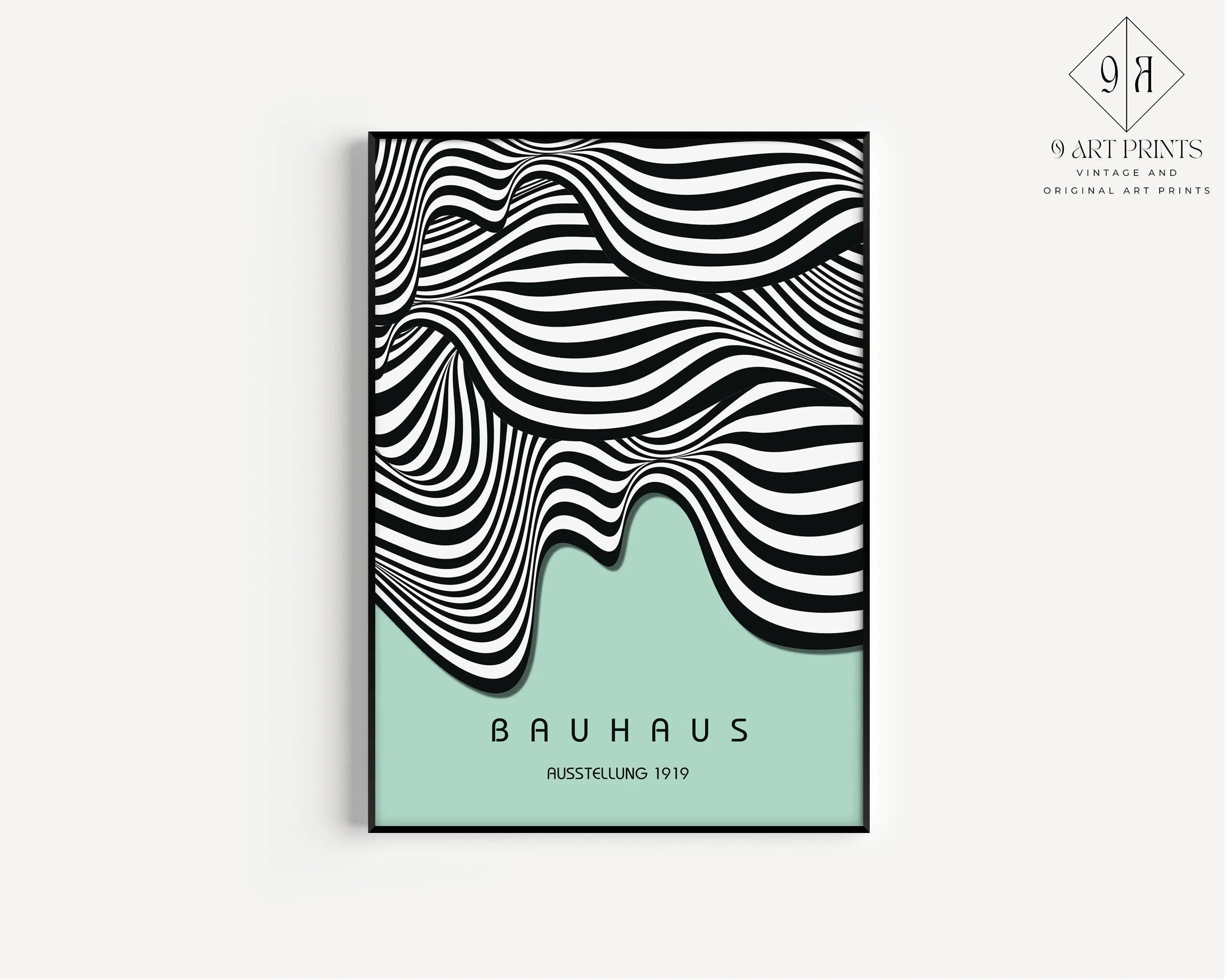 Bauhaus Waves Art Print: Mid-Century Modern Mint Green Poster