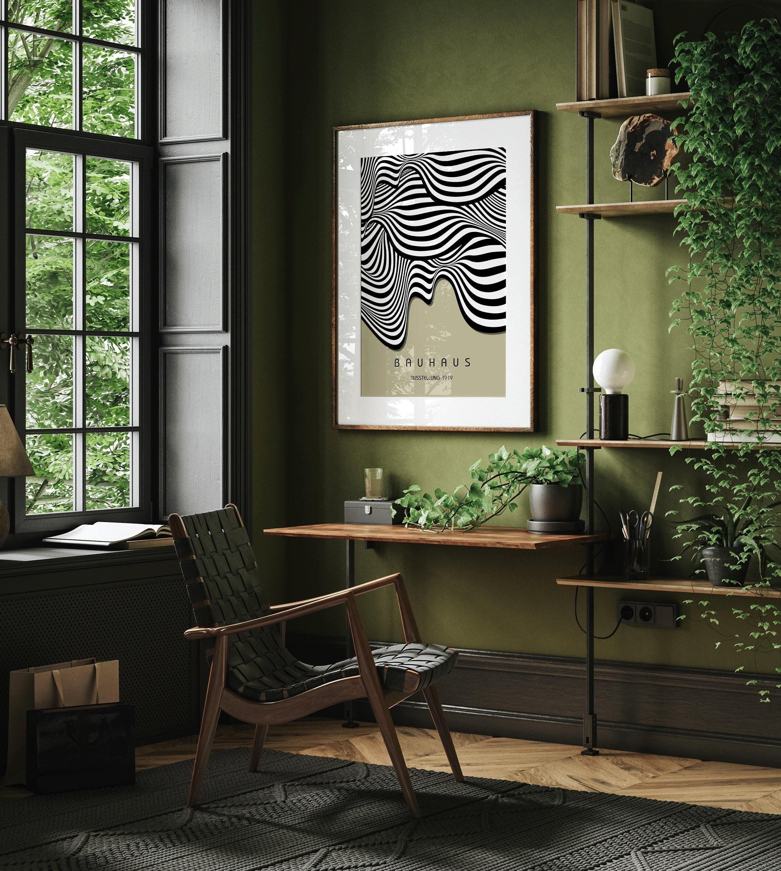 Bauhaus Waves Art Print: Mid-Century Modern Sage Green Poster