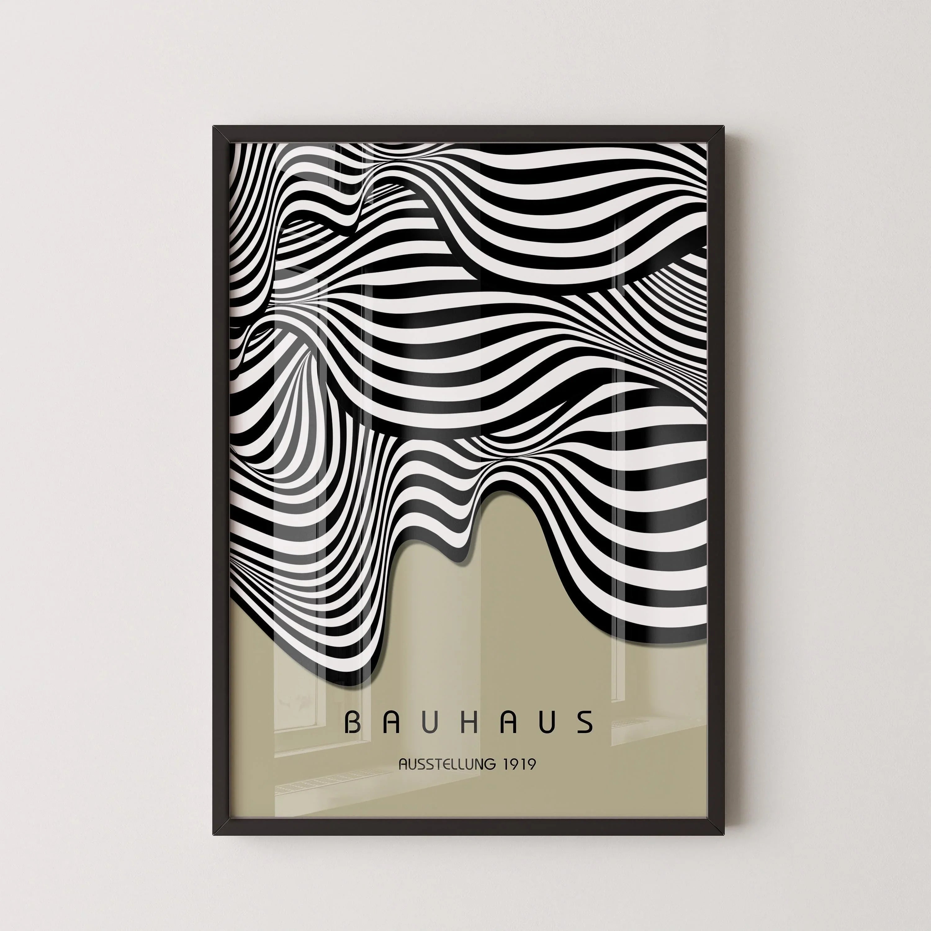 Bauhaus Waves Art Print: Mid-Century Modern Sage Green Poster