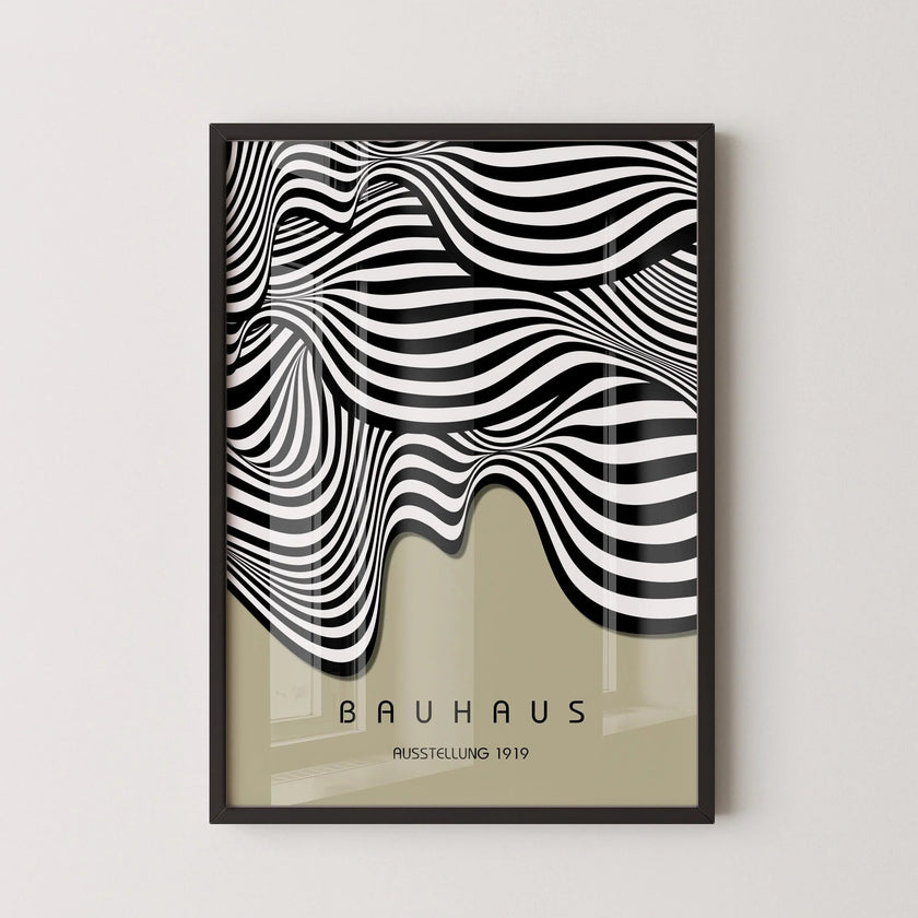 Bauhaus Waves Art Print: Mid-Century Modern Sage Green Poster