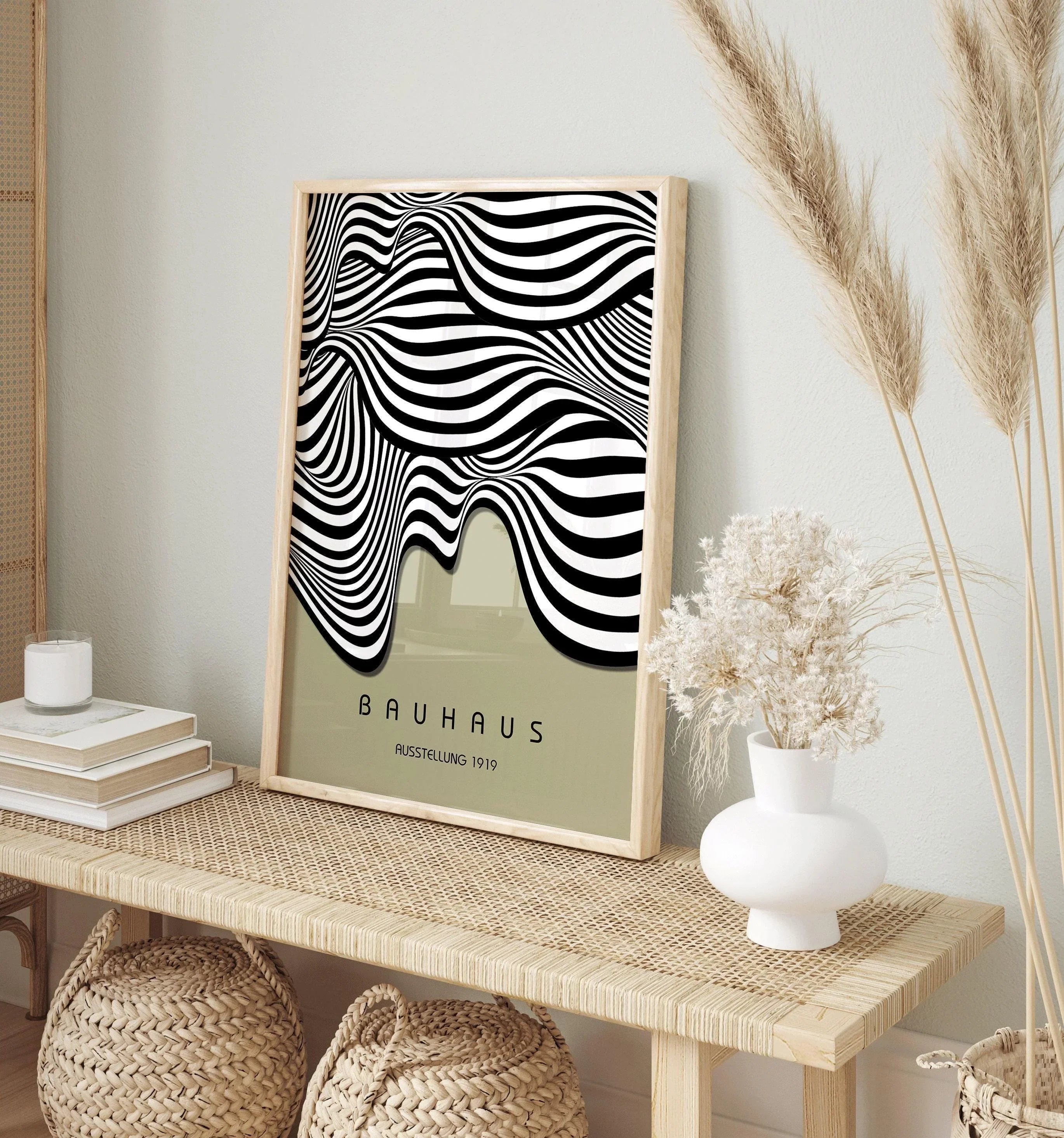 Bauhaus Waves Art Print: Mid-Century Modern Sage Green Poster