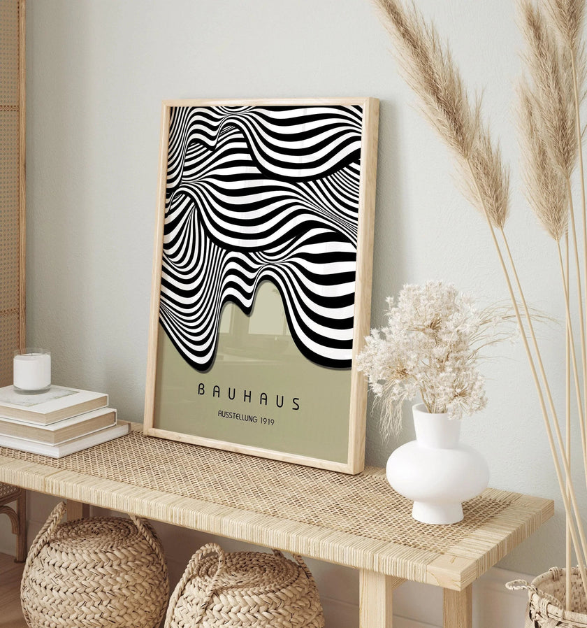 Bauhaus Waves Art Print: Mid-Century Modern Sage Green Poster