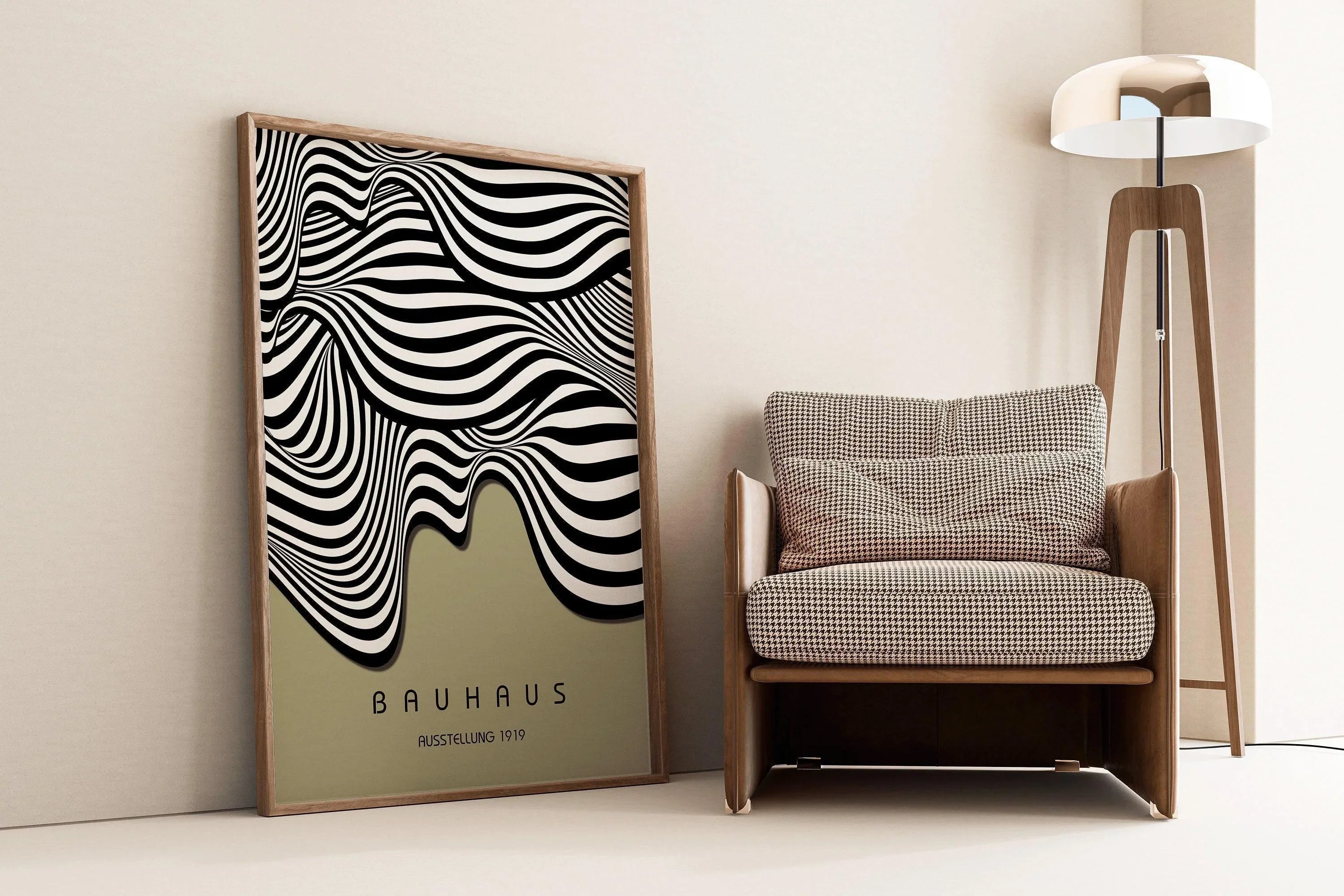 Bauhaus Waves Art Print: Mid-Century Modern Sage Green Poster