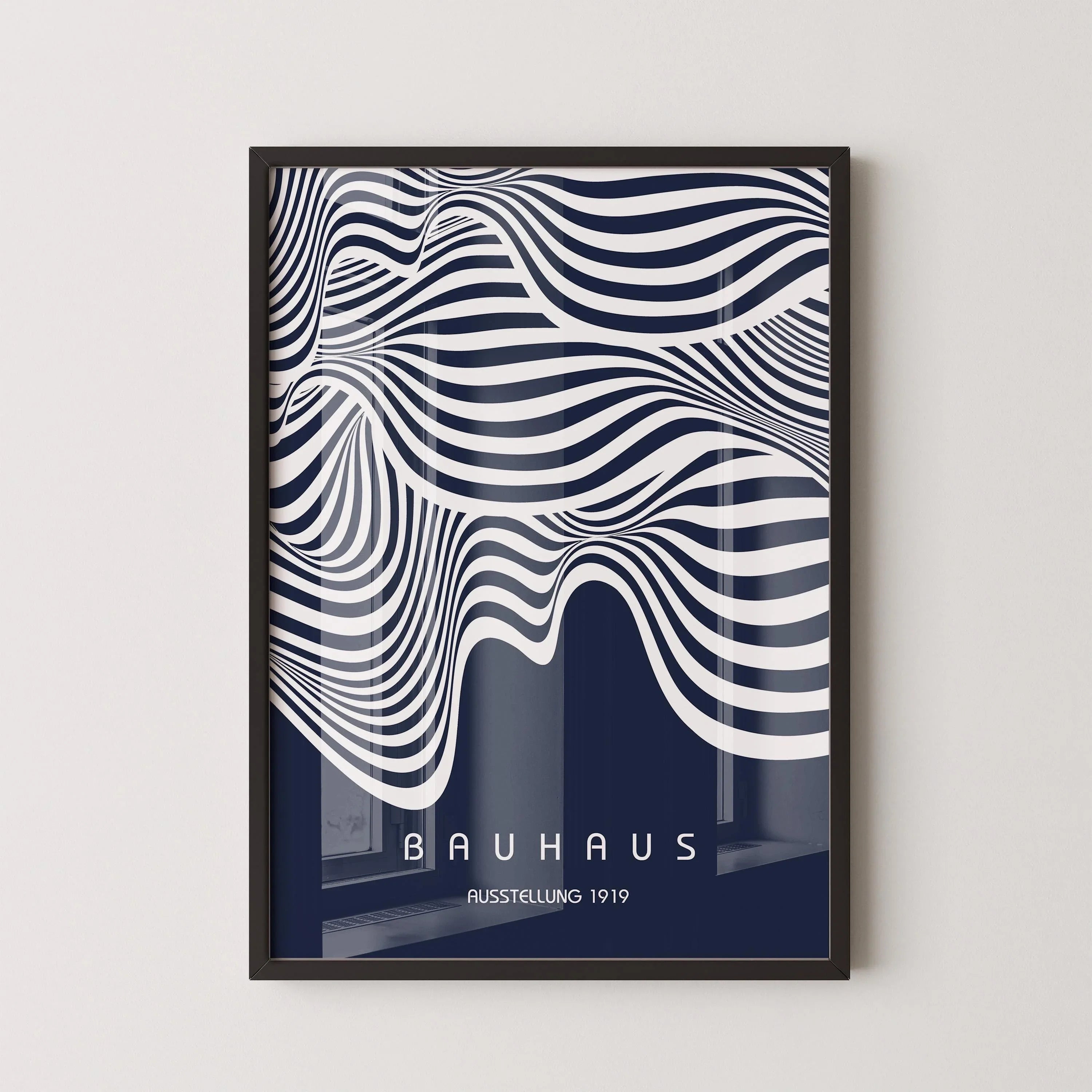 Bauhaus Waves Art Print: Navy Blue Mid-Century Modern Giclee