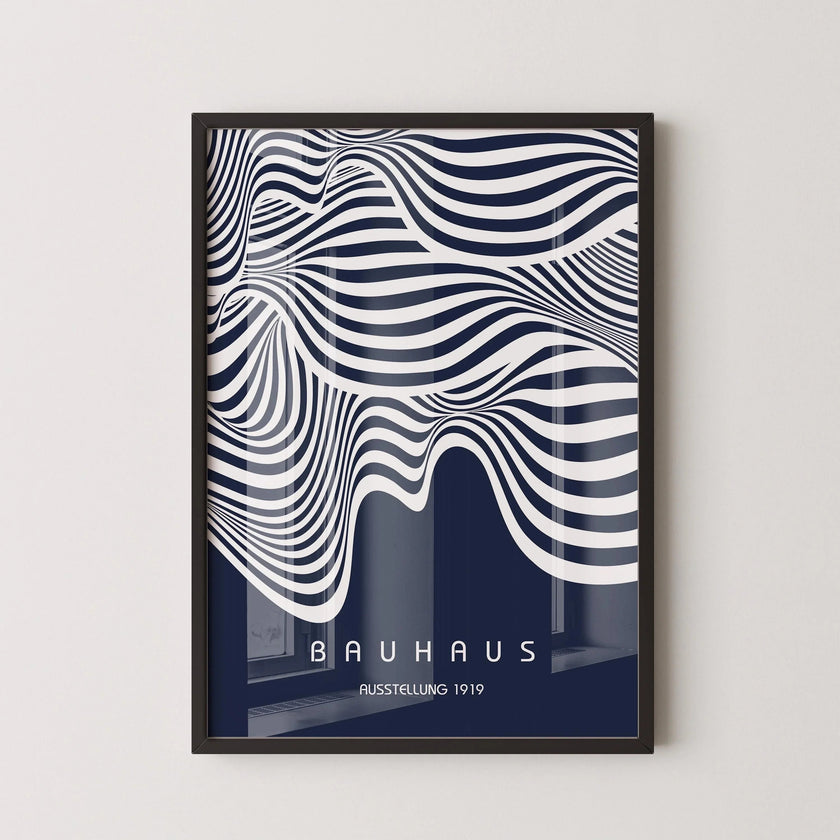 Bauhaus Waves Art Print: Navy Blue Mid-Century Modern Giclee