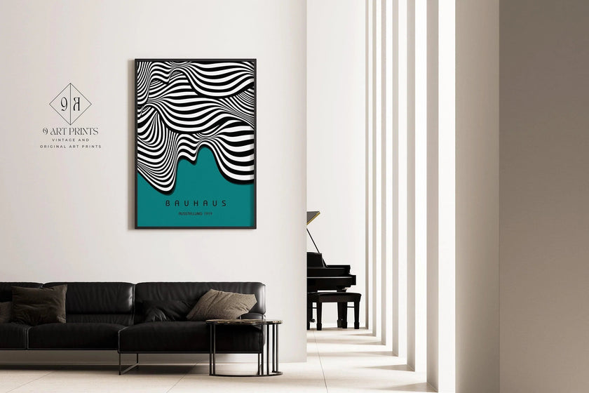 Bauhaus Waves Art Print: Teal Mid-Century Modern Giclee Poster