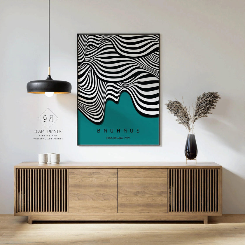 Bauhaus Waves Art Print: Teal Mid-Century Modern Giclee Poster