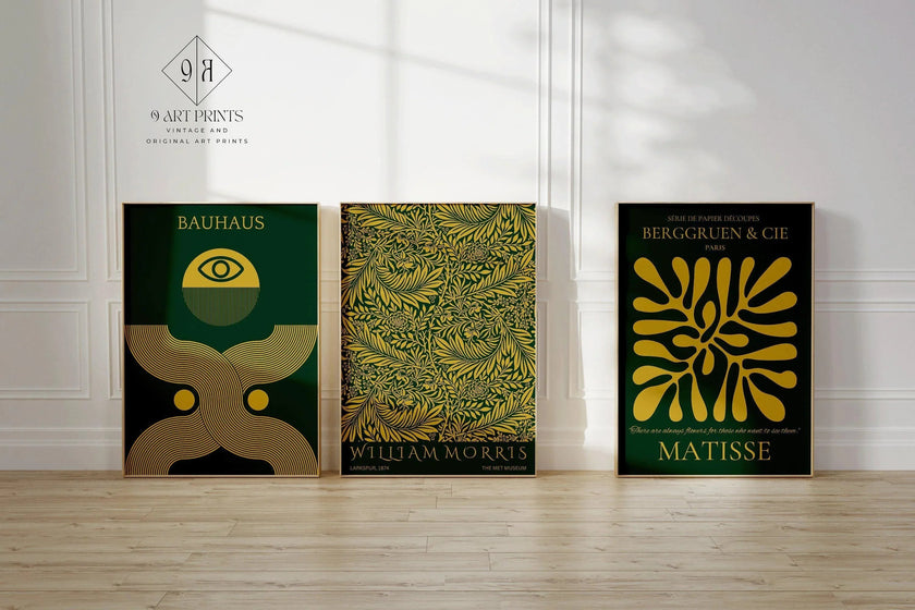 Bauhaus William Morris Matisse Art Print Set: Emerald Green Gold (Framed or Unframed)
