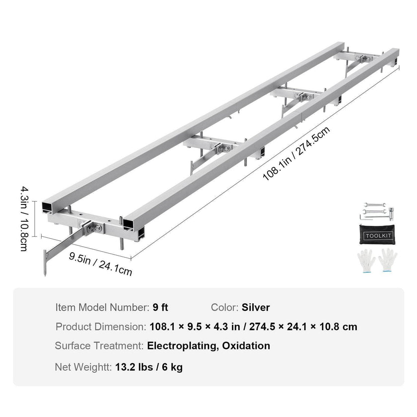 Rail Mill Guide System, 9 Ft Milling Guide, 4 Crossbar Kits Chainsaw Mill Rail Guide, Aluminum Adjustable Saw Mill Rail System Work With Chainsaw Mills For Builders And Woodworkers
