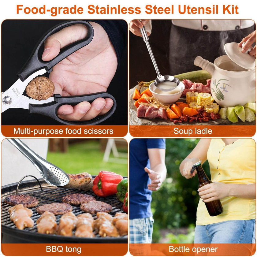 Camping Cooking Utensil Kit 19Pcs Portable Picnic Cookware Outdoor Kitchen Equipment Gear Campfire Barbecue Appliances With Storage Bag