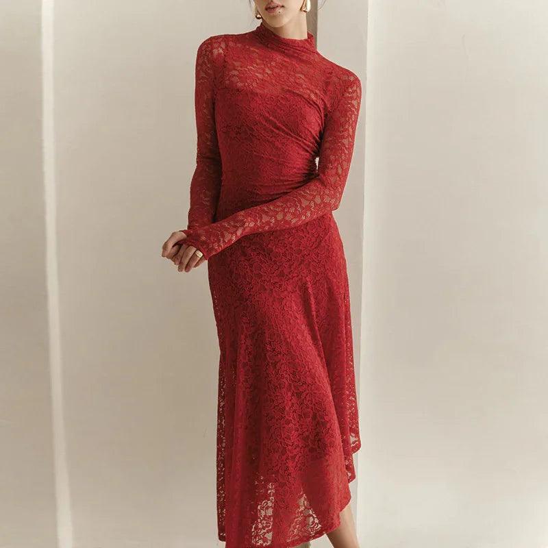 Black Lace Dress – High Waist Floral Crochet Elegant Women’s Dress