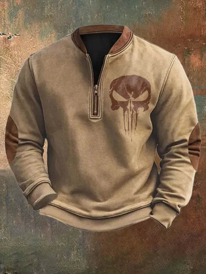 Casual 3D Digital Printing Stand Collar Men's Street Quarter Zip Sweatshirt top