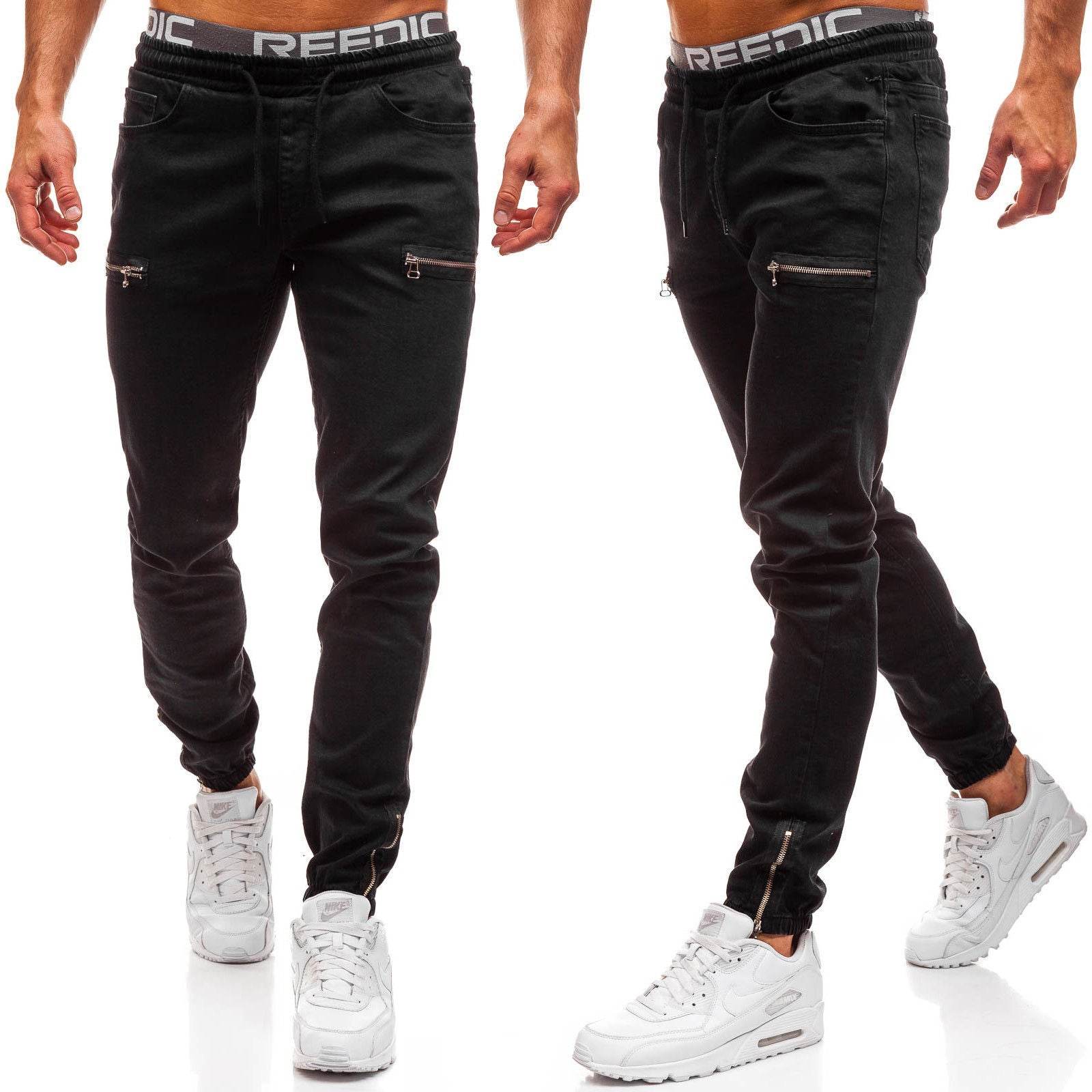 European And American Men's Denim Fabric Casual Frosted Zipper Design Jeans pant Men