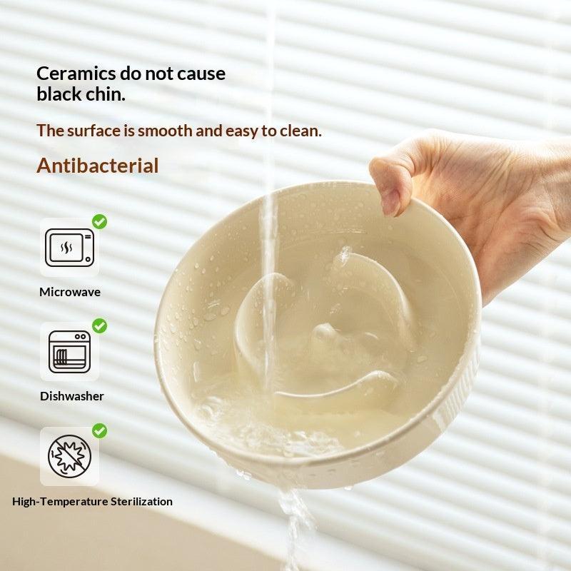 Ceramic Slow Feeder Dog Bowl with Stand, Anti-Choking Tip-Proof