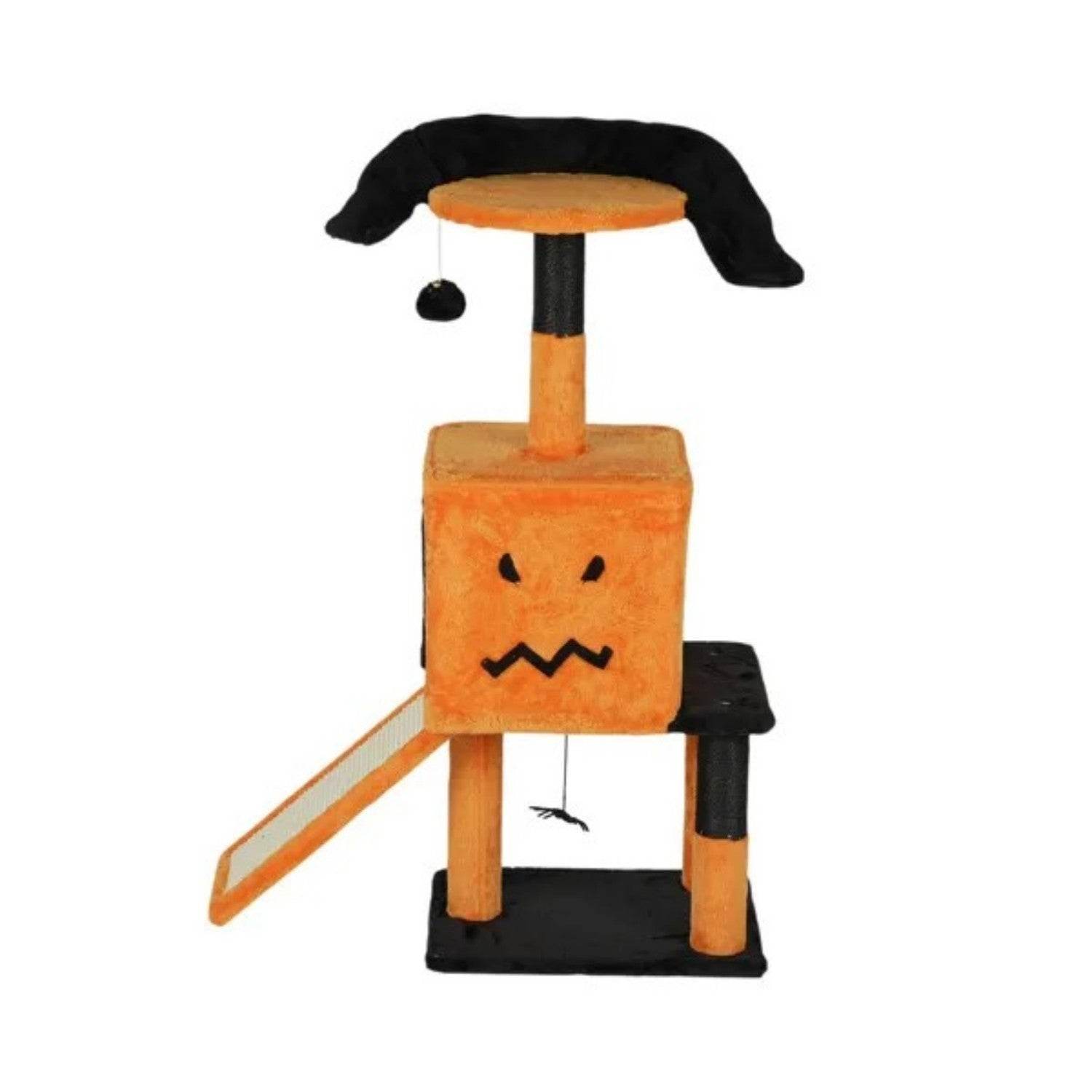 39.4 Halloween Cat Tree, Cat Tower Cat Tree For Indoor Cats With Spacious Cat Condo, Sisal Scratching Posts, Hanging Toys, Orange  Black