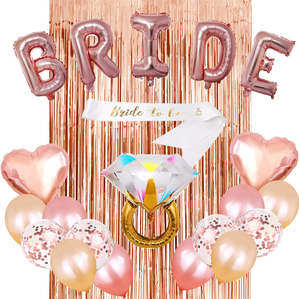 Bachelor Party Balloon Set – Bride Shoulder Strap, Diamond Ring & Rose Gold Foil Balloons